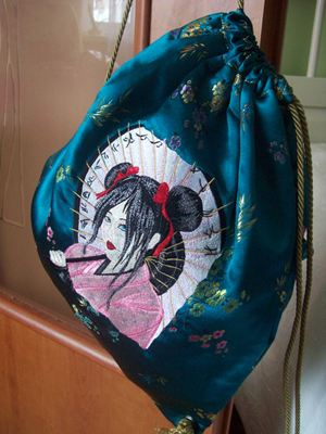 hand bag with geisha machine embroidery design